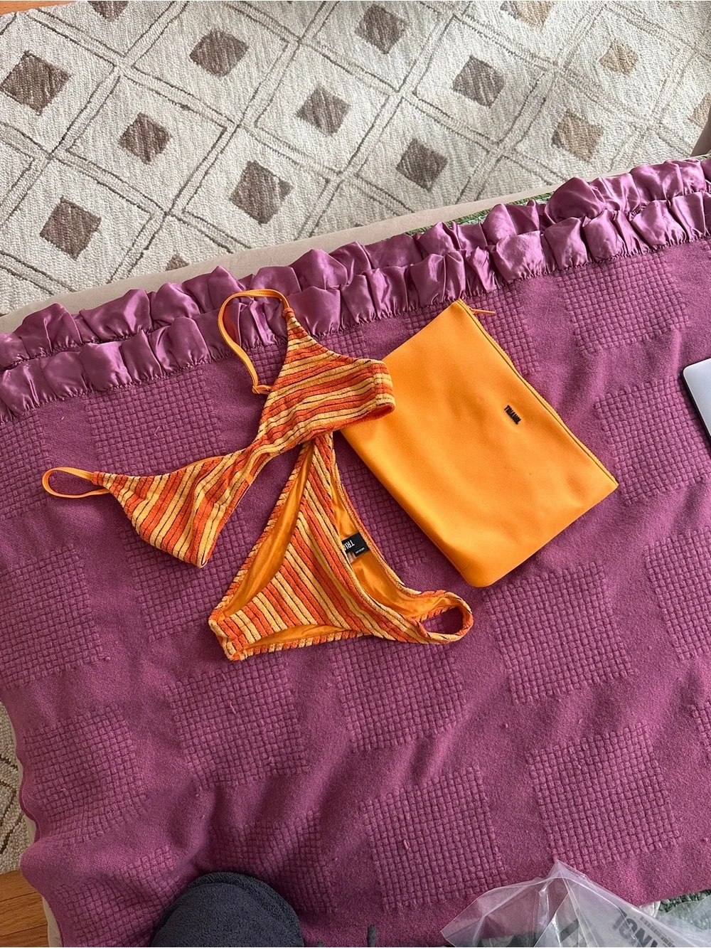 triangl swimwear Orange Striped Bikini Set Size M with Neoprene Pouch
